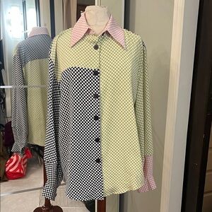 Stylish Checkered Button Down‎ Shirt - Black, White, Green, Pink